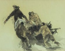 ‡ WILLIAM SELWYN (Welsh b. 1933) mixed media - entitled verso, 'The Launch' on Albany Gallery label,