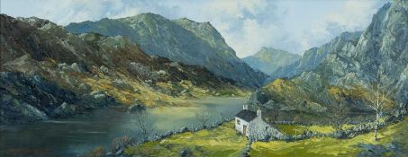 ‡ CHARLES WYATT WARREN (Welsh 1908-1993) oil on board - entitled verso, 'South East from Llyn Peris,
