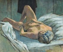 ‡ JOHN ELWYN (Welsh 1916-1997) oil on board - entitled verso, 'Nude Study No.4', artist's studio