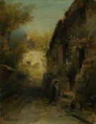 FRANCIS EMIL KRAUSE (German.1836-1900) oil on canvas - entitled verso, 'A Welsh Cottage', signed, 25