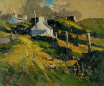 ‡ ROBERT DAWSON (1926-1997) oil on board - village scene with white cottages, signed with