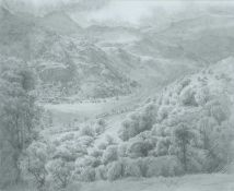 ‡ DAVID WOODFORD (b.1938) pencil and wash - entitled verso, 'Nant Gwynant, Under Crib Goch', signed,