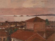 ‡ GORDON STUART (1924-2015) oil on paper - view of Swansea Bay from the late artist's home,