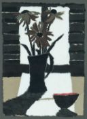 ‡ ROSEMARY BURTON (Welsh b.1939) collage - entitled verso, 'Flowers on a Windowsill' on Martin