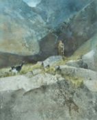 ‡ MALCOLM EDWARDS (Welsh b.1934) watercolour - entitled verso, 'Shepherd, Llanberis', signed, 40 x