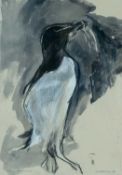 ‡ KIM ATKINSON (Welsh b.1962) mixed media - entitled, 'Razorbill with Sand Eels', signed and dated