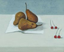 ‡ CHARLES BURTON (Welsh b. 1929) oil on canvas - entitled verso, 'Pears and Cherries' on Martin