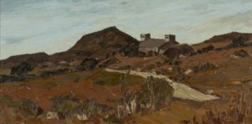 ‡ TOM GERRARD (Welsh 1923-1976) oil on board - entitled verso, 'Bryniau Bodafon, Anglesey',