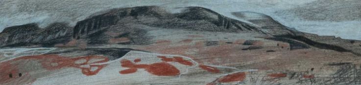 ‡ SARAH THWAITES (b.1959) mixed media on paper - entitled verso, 'Study for Looking Across Llyn