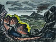 ‡ ERIC MALTHOUSE (1914-1997) mixed media - entitled verso, 'Pithead' on Martin Tinney Gallery label,