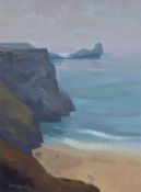 ‡ GARETH THOMAS (Welsh 1955-2019) oil on board - Gower coastal cliffs, signed, 39.5 x 30cms