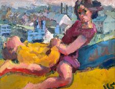 ‡ KEVIN SINNOTT (Welsh b. 1947) oil on canvas - entitled verso, 'A Kind of Deposition' on Fountain