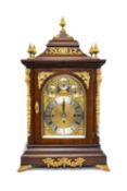 IMPRESSIVE MAHOGANY AND GILT BRONZE MOUNTED BRACKET CLOCK, 20th C., 7in. brass dial, silvered