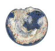 ROGER COCKRAM (b. 1947) stoneware bowl of footed and pierced asymmetric form, the interior