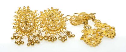 TWO PAIRS OF YELLOW METAL EARRINGS, one pair stamped '22K', the other unmarked, 15.1gms gross (4)