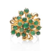 YELLOW METAL EMERALD CLUSTER RING, stamped '22K', ring size T 1/2, 10.0gms Provenance: deceased