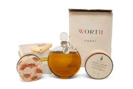 VINTAGE TOILETRIES comprising boxed Worth Imprudence perfume in R. Lalique glass bottle, Volnay of