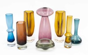 COLLECTION OF 20TH CENTURY SCANDINAVIAN GLASSWARE including, tall purple 'mushroom' candle holder,