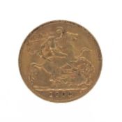 EDWARD VII GOLD HALF SOVEREIGN, 1908, 3.9gms Provenance: private collection Carmarthenshire by