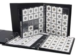 THREE COIN ALBUMS containing believed Qing and Ming Dynasty Chinese cash coins, including Chong Zhen