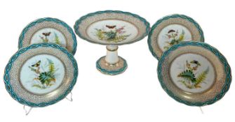 STAFFORDSHIRE BONE CHINA PART DESSERT SERVICE, each piece painted with butterfly above flowers and