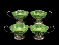 SET OF FOUR GEORGE V SILVER SUNDAE CUPS, Mappin & Webb, Birmingham 1930, with pierced borders and