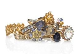 NINE 9CT GOLD GEM SET RINGS and an 18ct gold ring including various gem stones, yellow sapphire,