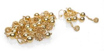 YELLOW METAL MULTI-LINK CHAIN, 78cms long, stamped '22K', together with pair of matching earrings,