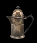 GEORGE V SILVER COFFEE POT, Charles Boyton & Son Ltd, London 1928, octagonal with domed cover, ebony