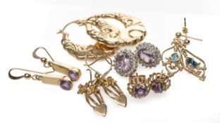 GROUP OF 9CT GOLD EARRINGS, comprising six pairs, four being gem set, 13.5gms gross (12) Provenance: