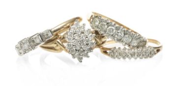 FOUR 9CT GOLD DIAMOND SET RINGS, 11.8gms gross (4) Provenance: deceased estate Neath Port Talbot