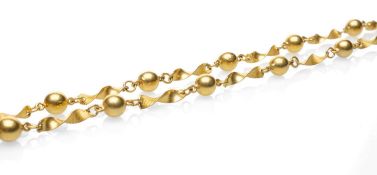 YELLOW METAL NECKLACE, ball and spiral link, 60.5cms long, stamped '916', 23.6gms Provenance: