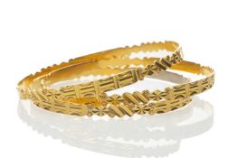 THREE SIMILAR YELLOW METAL BANGLES, all stamped '22K', 44.8gms gross (3) Provenance: deceased estate