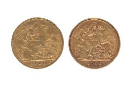 TWO EDWARD VII GOLD HALF SOVEREIGNS, 1906, 7.9gms gross (2) Provenance: private collection