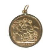 VICTORIAN GOLD SOVEREIGN, 1900, veilied head, in 9ct gold pendant mount, 9.1gms Provenance: