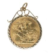 ELIZABETH II GOLD SOVEREIGN, 1962, in 9ct gold pendant mount, 8.8gms Provenance: private