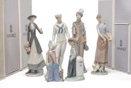 SIX LLADRO FIGURINES including, The Wanderer, no.5400, Destination Big Top, no.6245, Making House