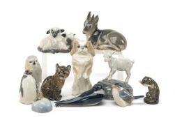 ROYAL COPENHAGEN PORCELAIN FIGURINES, comprising of snowy owl no.1741, inquisitive penguin no. 3003,