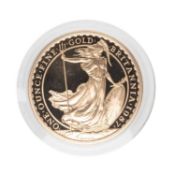 BOXED BRITANNIA 1 OUNCE PROOF GOLD COIN, 1987, No 01671, with certificate of authenticity, 34.0gms