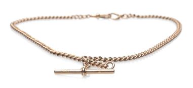 9CT GOLD ALBERT CHAIN, curb link, T-bar, 39cms long, 28.4gms Provenance: private collection