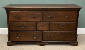 ANTIQUE OAK LANCASHIRE CHEST with lift lid, five drawers over two blank drawers on bracket feet,