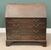 GEORGIAN OAK BUREAU with four drawers, on bracket feet, 106 (h) x 105 (w) x 55cms (d) Provenance: