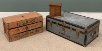 THREE ITEMS OF VINTAGE STORAGE comprising vintage egg crate printed with 'Welsh Coast Egg