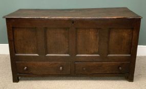 19TH CENTURY OAK CHEST having, four fielded panels and two base drawers, 77 (h) x 140 (w) x 53cms (