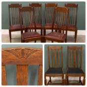 EIGHT SPINDLE BACK DINING CHAIRS to include a set of six with rexine seats and two others with