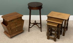 THREE ITEMS OF OCCASIONAL FURNITURE comprising nest of three oak coffee-tables, magazine table and a