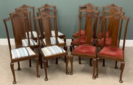 SET OF TWELVE MAHOGANY DINING CHAIRS with high backs and carved details, 108 (h) x 47 (w) x 35cms (