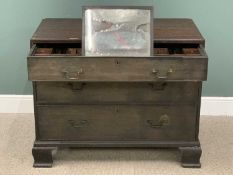 VICTORIAN MAHOGANY SECRETAIRE CHEST having three long drawers with fitted interior top drawer, on