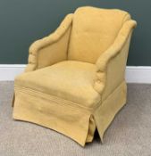 CLASSICAL DESIGN UPHOLSTERED EASY CHAIR with buttoned arms, mustard colour, 74 (h) x 68 (w) x