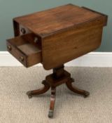 VICTORIAN MAHOGANY SOFA TYPE TABLE on single pedestal, four footed base, 71 (h) x 38 (w) x 52cms (d)